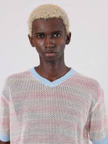 SUMWON 开放式针织网眼大学队号码毛衣短袖夏季轻便运动上衣街头服饰都市时尚休闲学院风 - 彩色 - 查看 3