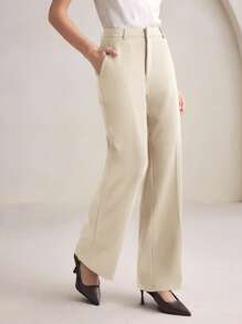 BizChic 2025 Summer New Beige Straight High Waist Women's Suit Pants, Business Casual Daily Commute, Elegant Beach Resort, Suitable For Wedding, Country Music Festival, Brunch, Airport, 210S Vintage Stockholm Style American Independence Day - Apricot - View 7