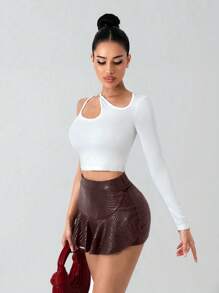 Zolique New Design Women's Burgundy Textured Leather Skirt Pants