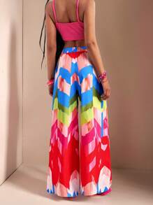 Slaydiva Pantalones de estilo bohemio con estampado para mujer, adecuados para festivales de música, Pascua, Nashville, fiestas de cumpleaños, graduación, estudiantes, uso casual, diario, vacaciones, crucero, playa, tomar el sol, con contraste de colores, para primavera/verano