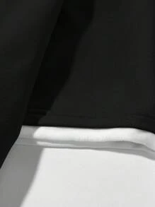 Manfinity EZcore Plus Size Men Contrast Color Patchwork Hoodie T-Shirt, Short Sleeve - Black - View 4