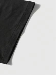 ROMWE MEN Street Life Men's Street Printed Short Sleeve T-Shirt, Suitable For Everyday Wear In Spring And Summer - Black - View 7