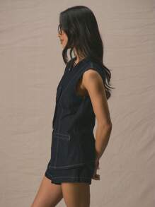 MUSERA Crew Neck Button Down Longline Fitted Sleeveless Denim Top Only For Spring Summer Cute Vacation Al Fresco Holiday Ibiza Concert Festival Rave Western Back To School Streetwear Office Work Fall Autumn Winter Nashville Casual