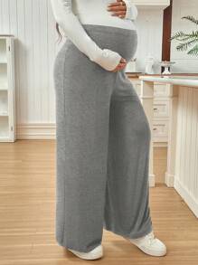 SHEIN Adjustable Waist Loose Maternity Pants - Grey - View 7