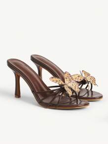 CUCCOO CHICEST Women's Black Butterfly Strap Round Toe Stiletto Heel Elegant Romantic Sandals, Suitable For Tea Party, Date, Formal Outfit, Vacation