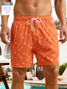 Surfspeed Men's Palm Tree & Letter Print Drawstring Waist Beach Shorts Men Swim Trunks - Multicolor - View 1