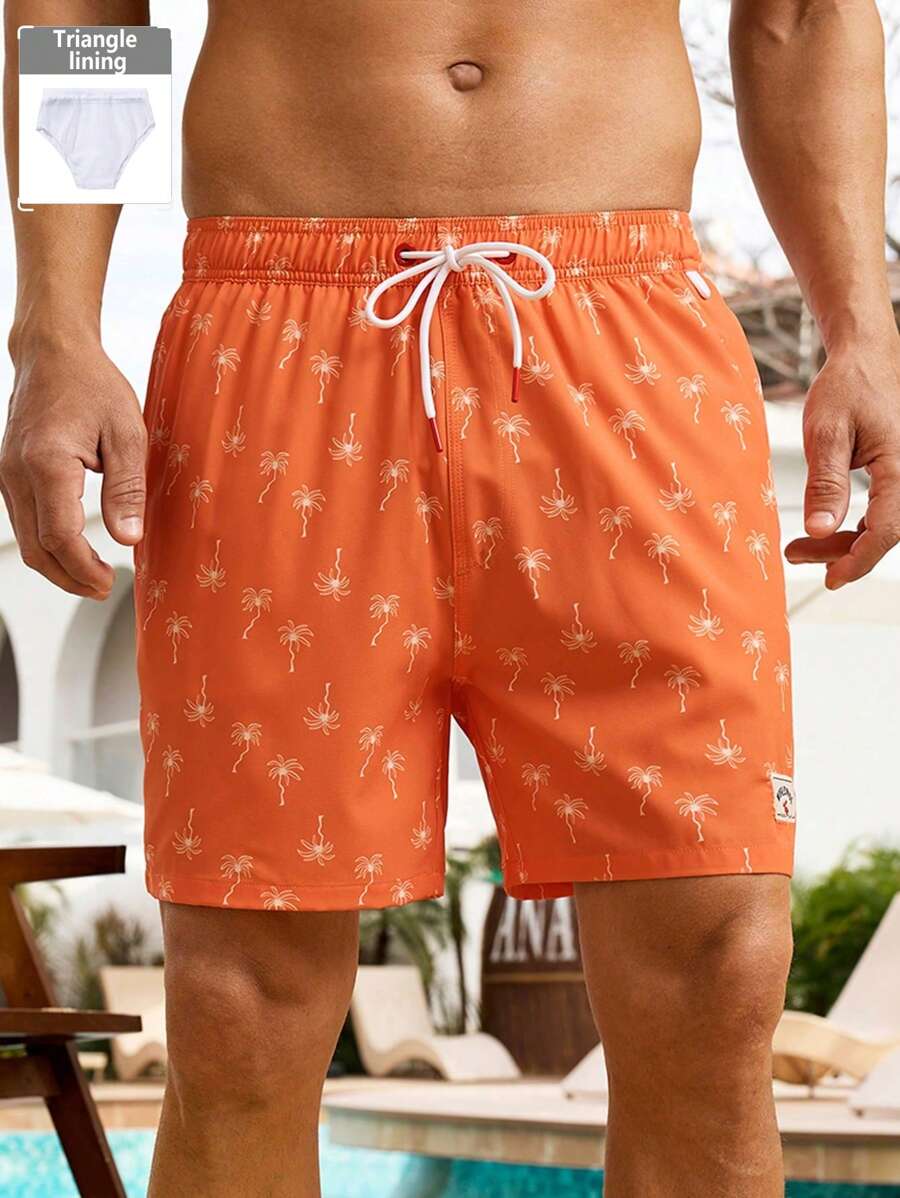 Surfspeed Men's Palm Tree & Letter Print Drawstring Waist Beach Shorts Men Swim Trunks - Multicolor - View 1