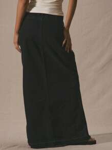 MUSERA Mid Rise Denim Maxi Skirt Spring Summer Cute Vacation 90's Clothes Y2k - Black - View 4