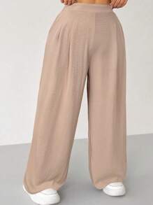 SHEIN VCAY Plus Size Women High Waisted Pockets Wide Leg Pants