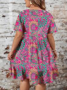 EMERY ROSE Plus Size Women's Pink Summer Boho Casual Loose Fit Round Neck Short Sleeve Dress,Beach Sundress,Holiday Vacation Outfits Chic Dress - Multicolor - View 2