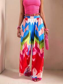 Slaydiva Pantalones de estilo bohemio con estampado para mujer, adecuados para festivales de música, Pascua, Nashville, fiestas de cumpleaños, graduación, estudiantes, uso casual, diario, vacaciones, crucero, playa, tomar el sol, con contraste de colores, para primavera/verano