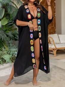 Swim Lushoire Plus Size Women szydełkowe Hollow Out lekkie kolorowe wakacje plaża maxi kimono, na lato