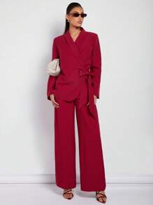 COSMINA Pantalones de traje elegantes de color rojo regular para mujer, para primavera/verano