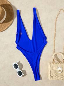 Swim SXY Swim Chicsea 女士性感深 V 领露背连体泳衣 - 寶藍色 - 查看 2