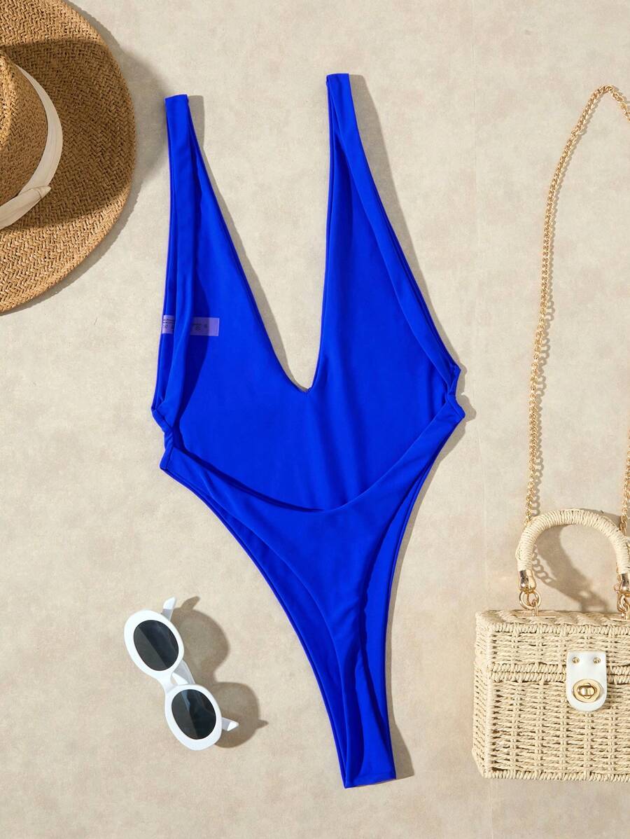 Swim SXY Đồ bơi Chicsea Women Sexy Cổ chữ V sâu hở lưng một mảnh - Xanh đậm - Xem 1