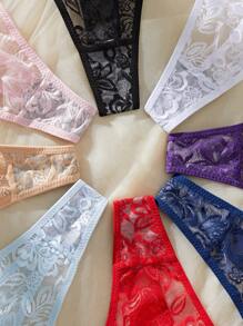 SHEIN 8pcs/Set Minimalist Sexy Lace G-String Panties For Women - Multicolor - View 5