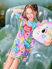 SHEIN X Care Bears Camisón informal con estampado de oso de dibujos animados lindo para niñas preadolescentes, apto para todas las estaciones - Multicolor - Ver 8