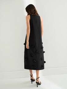 Maija Women's Elegant Solid Color 3D Floral Decor Slip Midi Dress - Black - View 4