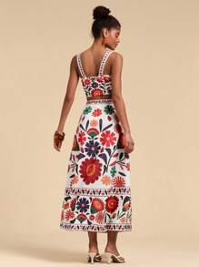 Travachic 2 Pieces Set Women Vacation Print Cropped Tank Top & High Waist Skirt, Summer Outfits For Women, Beachwear, Easter, Beach Outfits For Woman, Spring Break, Vacation Outfits Women, Concert Outfit Women, BOHO, Music Festival, Tropical Vacation Woman Clothes,Summer Sets - White - View 2