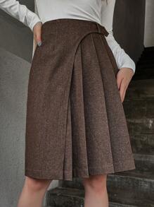 Dazy Designer 褶饰细节半身裙 - 棕色 - 查看 4