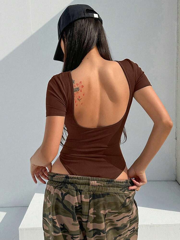 Women's Wrap Short Sleeve Bodysuit, Simple Stylish Design Suitable For Summer Vacation