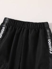 SHEIN Genkimix Kids 男童时尚 3D 口袋工装裤，带侧边带，松紧裤脚，适合 4-7 岁儿童，春/夏/秋季