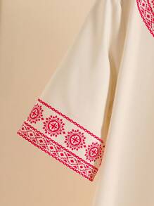 Tween Girl 复古印花休闲连衣裙，淑女民族风