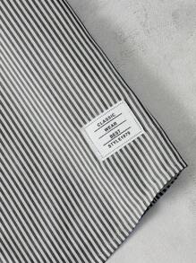 SHEIN Tween Boy Casual Comfortable Stand Collar Striped Short Sleeve Button-Up Shirt - Black - View 4