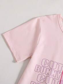 Mädchen Teenager Kaninchen Muster feuergefährlich Rundhals Kurzarm lang Nachthemd Loungewear