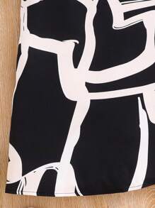 SHEIN Young Girl Fresh Fashion Pattern Round Neck Cap Sleeve A-Line Woven Dress
