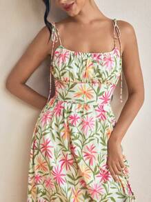 Miriam Omar Multicolor Spring And Summer Floral Print Cami Tie-Up Strap Ruched Bodice Maxi Dress Vacation Sundress For Women, Rave, Prom Dress, Brunch Outfits, Tea Party Dress - Multicolor - View 2