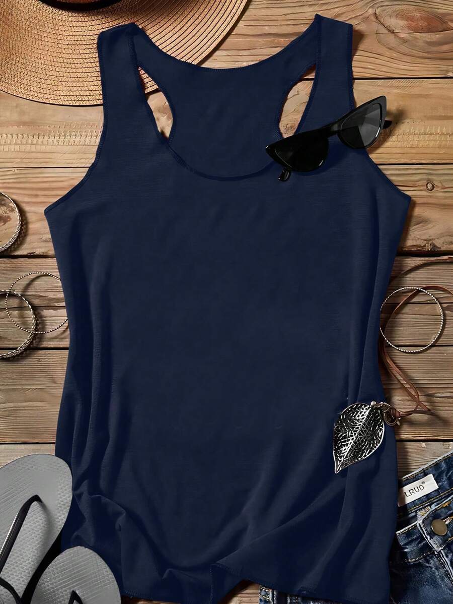 SHEIN LUNE Casual Solid Color Versatile Women Tank Top, Suitable For Summer,Casual - Navy Blue - View 1