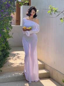 DAZY طقم بكيني بأكمام طويلة وفستان كوفر أب شفاف بلا ظهر للعطلات الصيفية