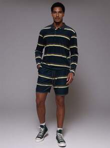 Musero Men Velour Striped Drawstring Longline Shorts Bottom Only - Multicolor - View 1