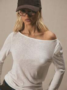MUSERA Slouchy Fit Longline Long Sleeve Jersey Top Spring Summer Cute Vacation 90's Y2k Al Fresco Work Everyday Casual Asymmetrical Shoulder Tops Holiday Festival Airport Fall Back To School