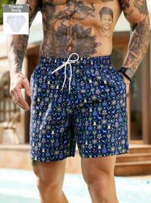 Manfinity KASUA Men's All-Over Print Drawstring Waist Casual Beach Shorts - Multicolor - View 1
