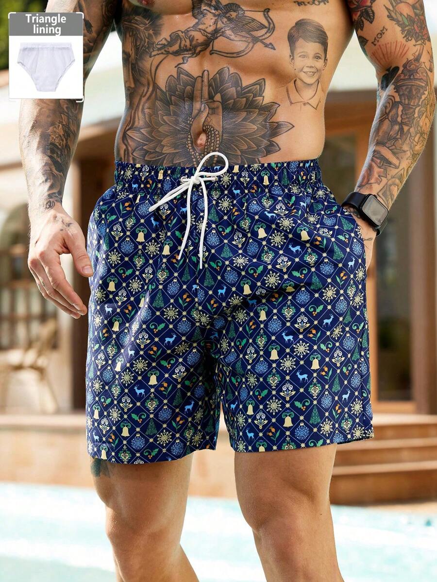 Manfinity KASUA Men's All-Over Print Drawstring Waist Casual Beach Shorts - Multicolor - View 1
