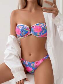 Swim Mod Women's Floral Printed Modest 2 Pieces Swimwear With Ruffles, Holiday Vacation Swimwear For Summer - Multicolor - View 4