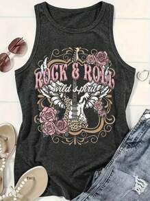 INAWLY Camiseta de manga corta con estampado de guitarra, de estilo casual y urbano para festivales de música