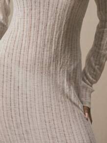 MUSERA 圆领条纹纹理修身长袖连衣裙，适合夏季、度假、冬季夜晚穿着，可爱又时尚