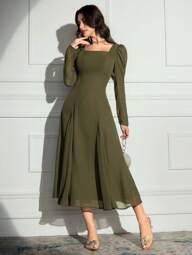 Modelyn 無地長袖ロングドレス、ミニマリストファッションスタイル、夏に最適