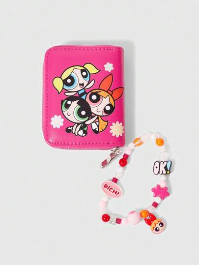 The Powerpuff Girls | ROMWE Portefeuille court mignon avec motif des Powerpuff Girls Blossom, Bubbles et Buttercup en rose