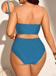 SHEIN Swim Curve Set da due pezzi per donne curvy, bikini estivo con reggiseno a fascia e slip a righe, set di costumi da bagno alla moda e casual - Multicolore - Visualizzare 2