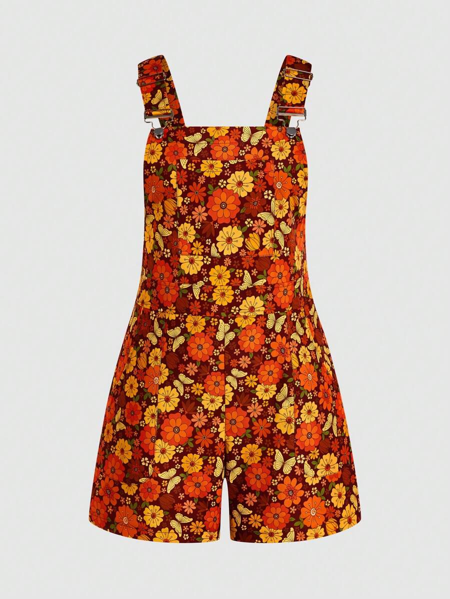 SHEIN MOOSTA Plus Size Women Orange Printed Woven Jumpsuit, Vacation - Orange - View 1