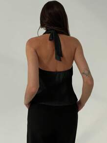 Aloruh 极简主义办公室穿着深 V 性感镂空修身工字背心，米色 - 黑色 - 查看 2