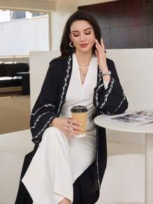 Al Najma Simple Loose Embroidery Long Sleeve Robe, Casual Everyday Wear, Modest Abaya - Black - View 6
