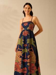 CAJUNI 女士节日吊带露背椰子豹纹杜鹃印花背心休闲夏装优雅气质 - 彩色 - 查看 3