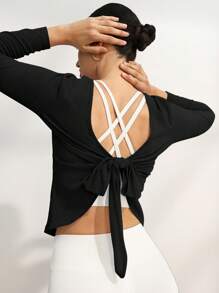Activina Activina Women's Backless Twist Back Long Sleeve Casual Sports Workout T-Shirt