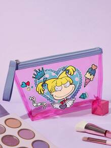 Nick 90s X SHEIN 1 pieza Bolsa cosmética con forma de empanadilla transparente de los años 90, bolsa de almacenamiento multifuncional, bolsa de almacenamiento de artículos pequeños, bolsa de almacenamiento para viajes, bolsa de almacenamiento digital, adecuada para el transporte diario de artículos pequeños, viajes, trabajo, maquillaje o estudio, adecuada para mujeres y estudiantes