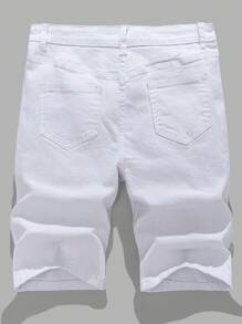 SHEIN Pantalones cortos vaqueros blancos con diseño desgarrado, cortado y deshilachado en estilo casual Y2k para adolescentes, traje diario y ropa de verano y primavera para adolescentes